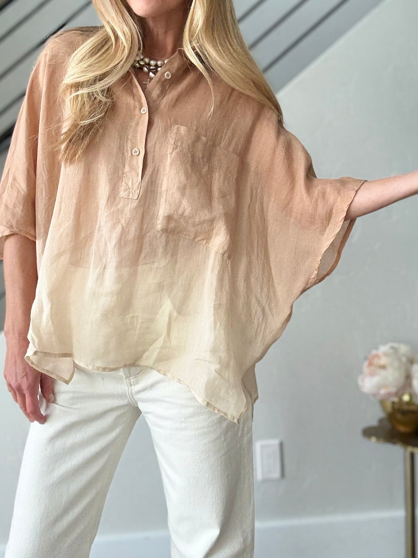 Nude V Neck Polo