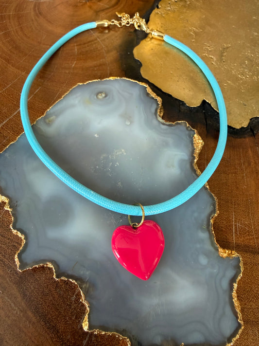 Lauren Amble Pink Heart Aqua Cord