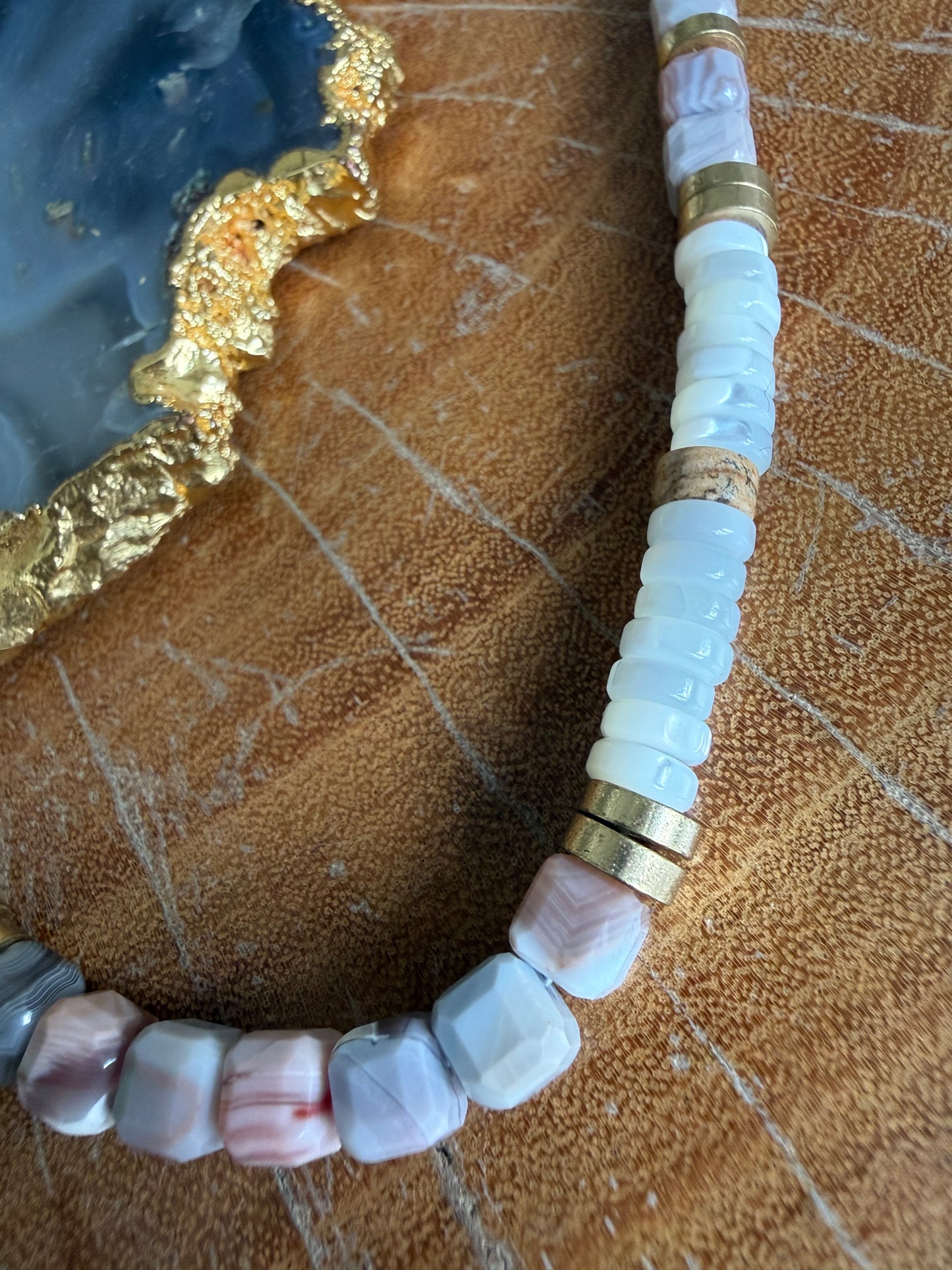 Rachel Nathan Pink Botswana Agate & Mother of Pearl Necklace