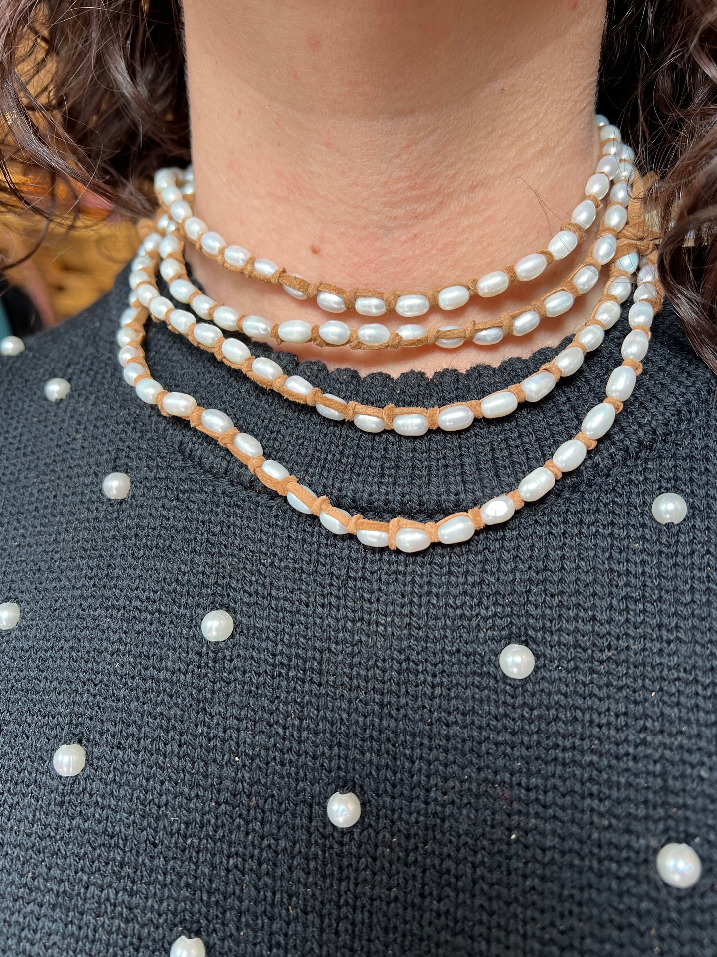 Tess Tiny Pearl X Long Necklace