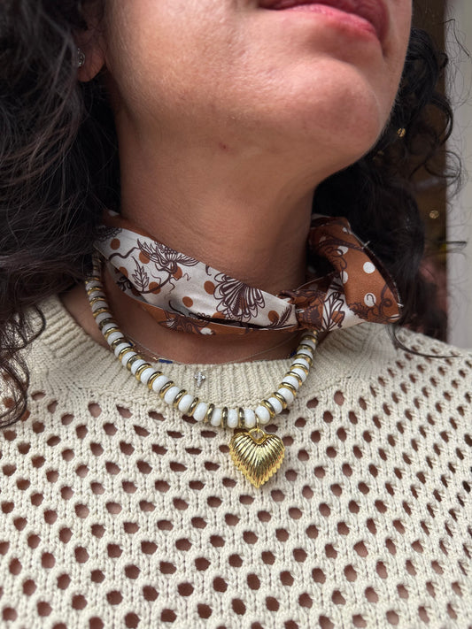 Cristina V Gold Puffy Heart and Bead Necklace