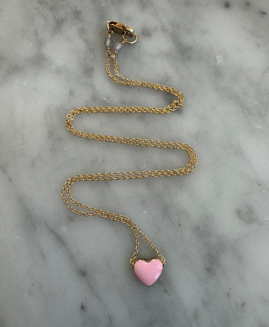 Ruby & Violet Pink Enamel Heart Necklace