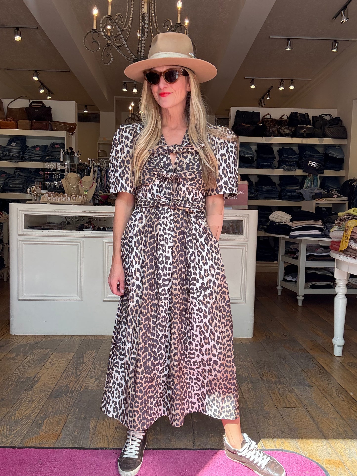 Ganni Leopard Tie Strap Midi