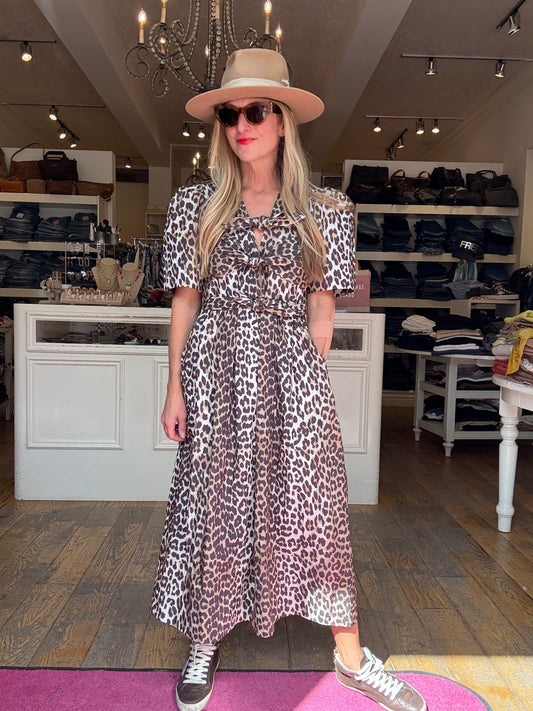 Ganni Leopard Tie Strap Midi