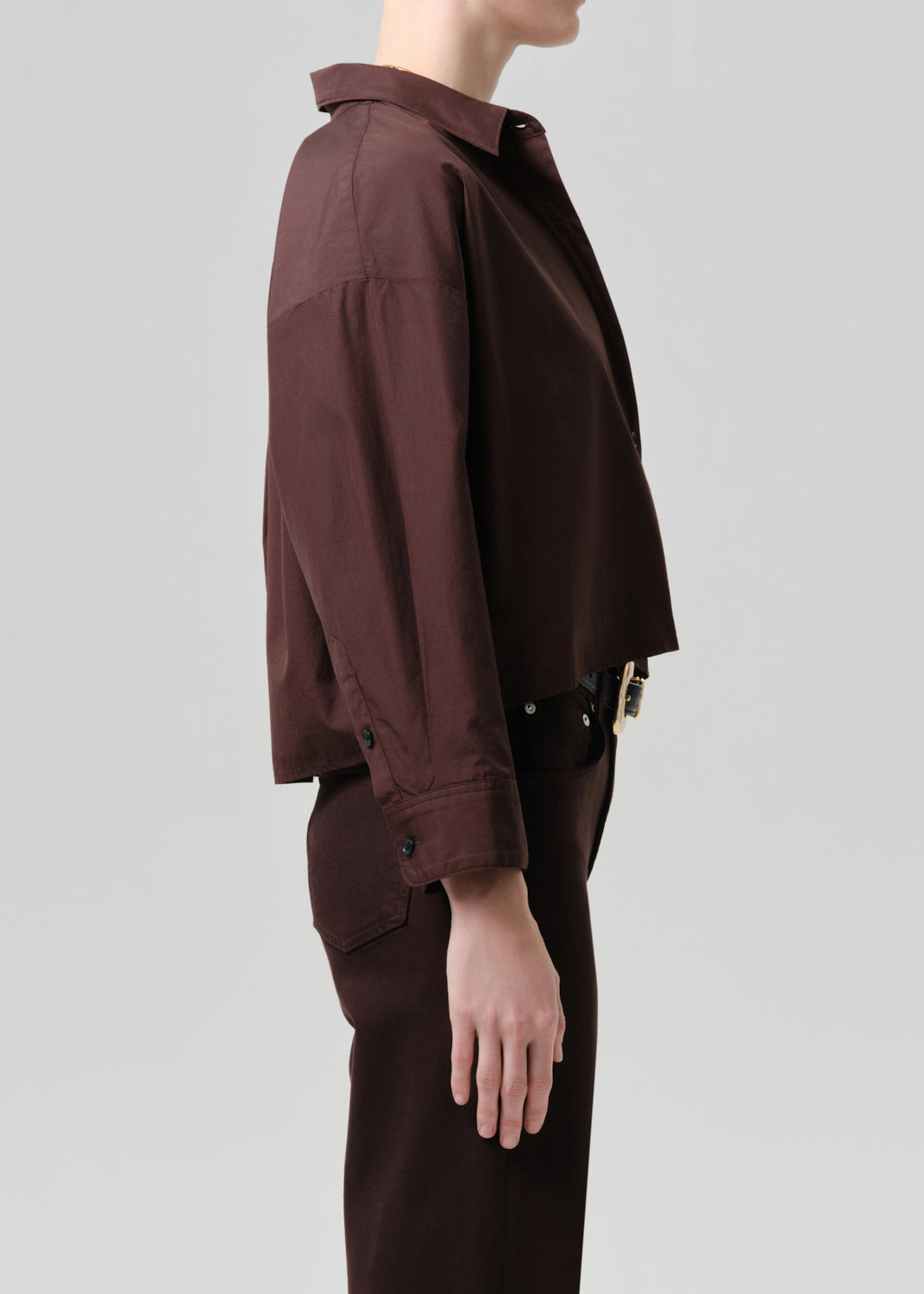 Citizens of Humanity Petit Ami Shirt in Brun, alternate view on model