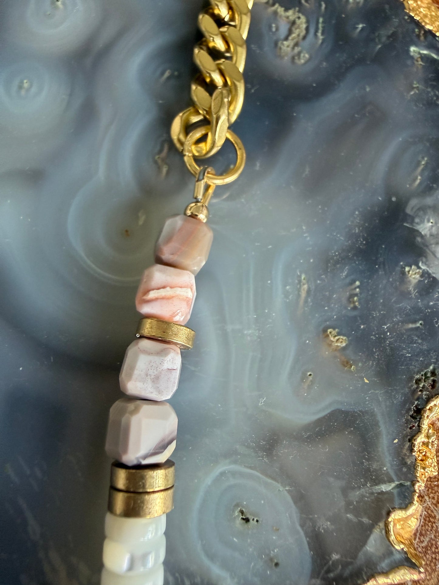 Rachel Nathan Pink Botswana Agate & Mother of Pearl Necklace