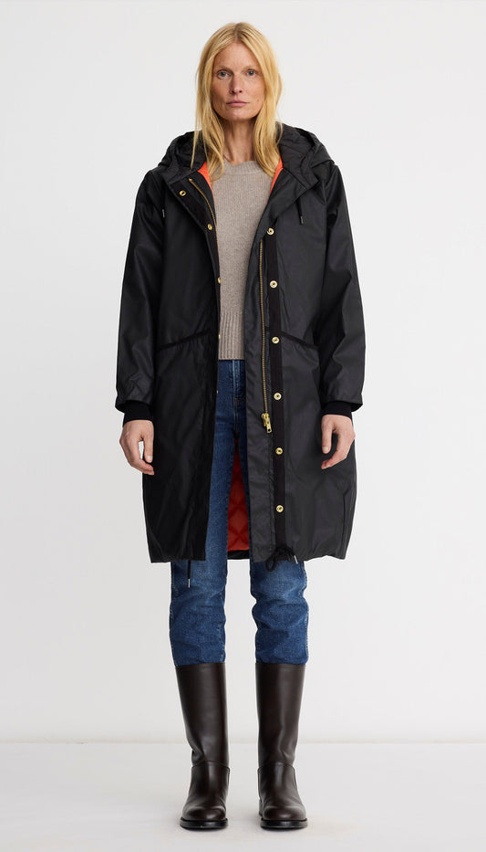 Smythe Dark and Stormy coat in Black, on model