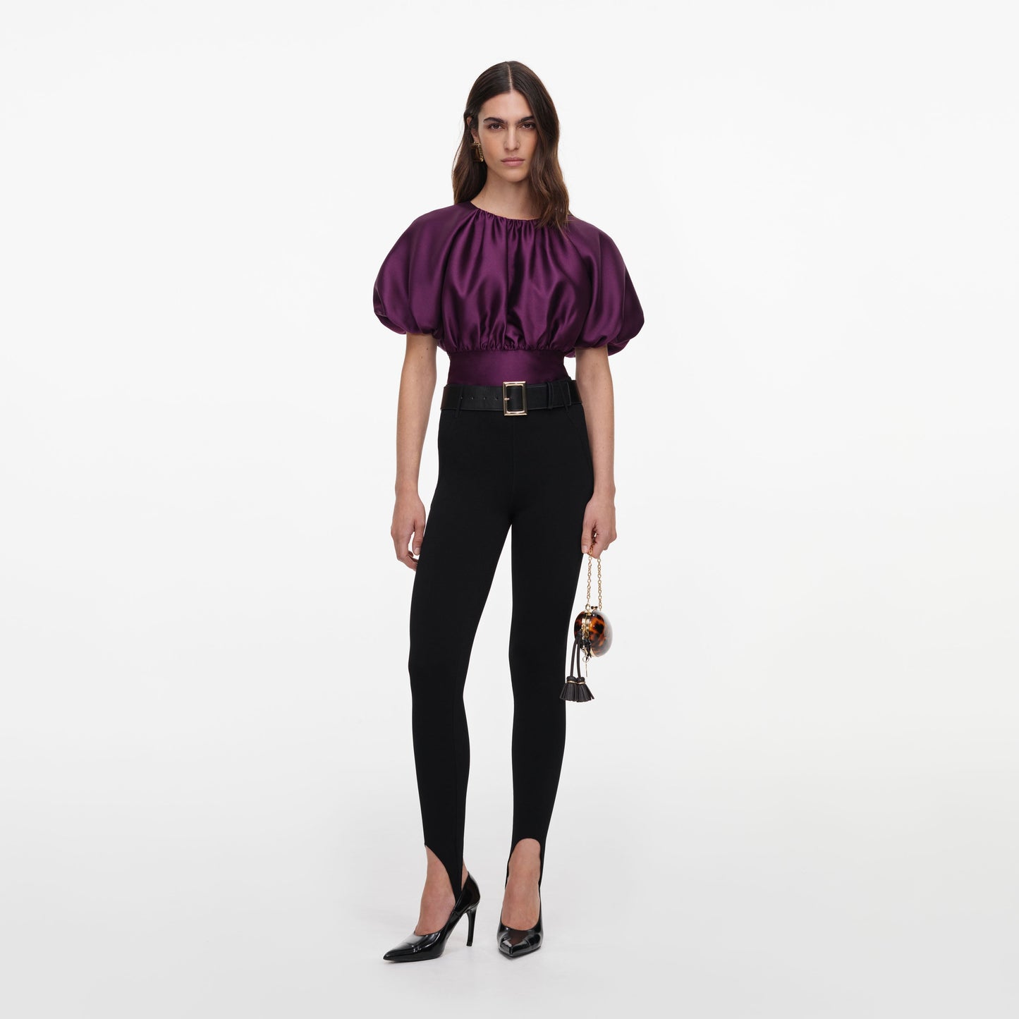 Self-Portrait Taffeta Top in Purple, front view
