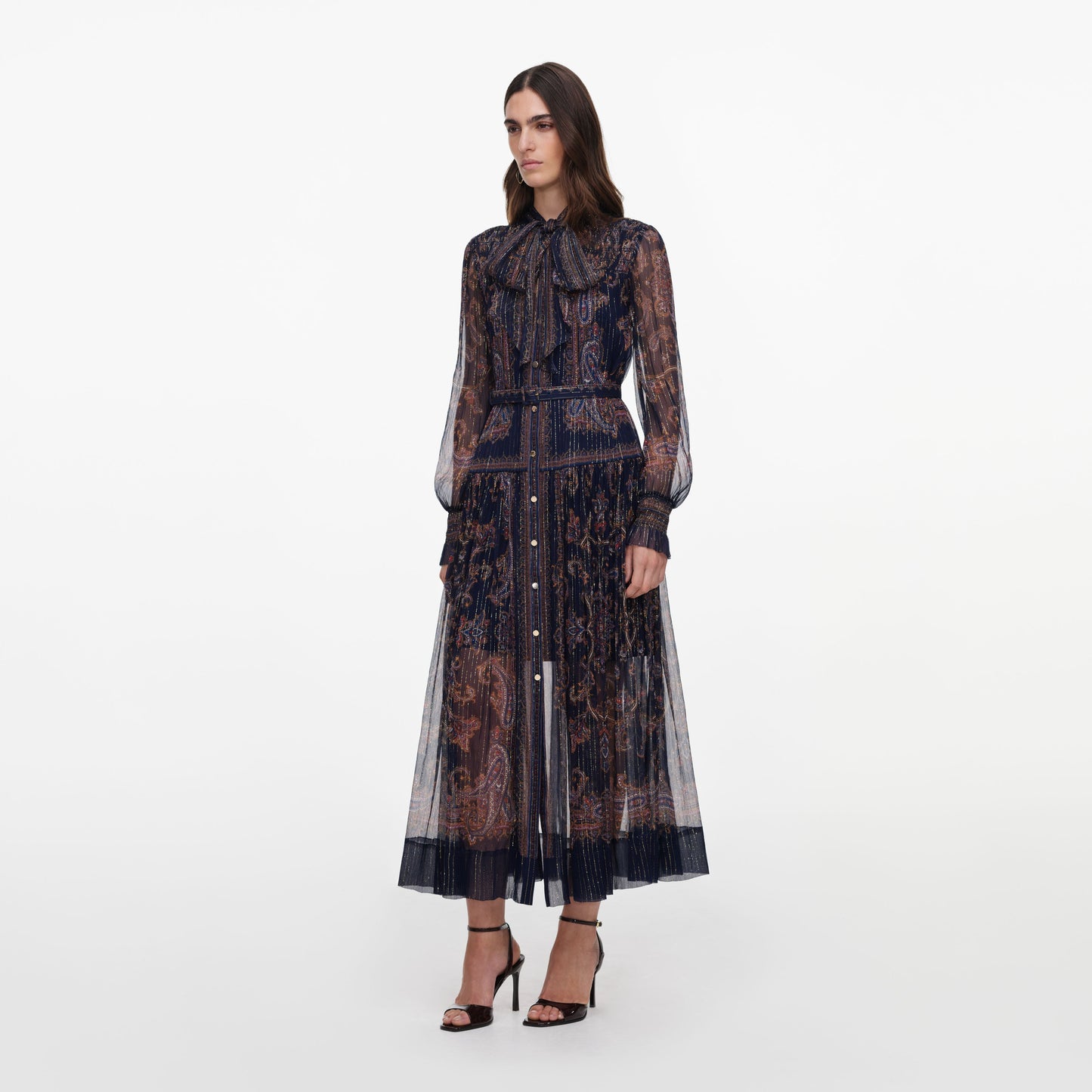 Self-Portrait Printed Georgette Midi Dress in Navy, alternate view 1