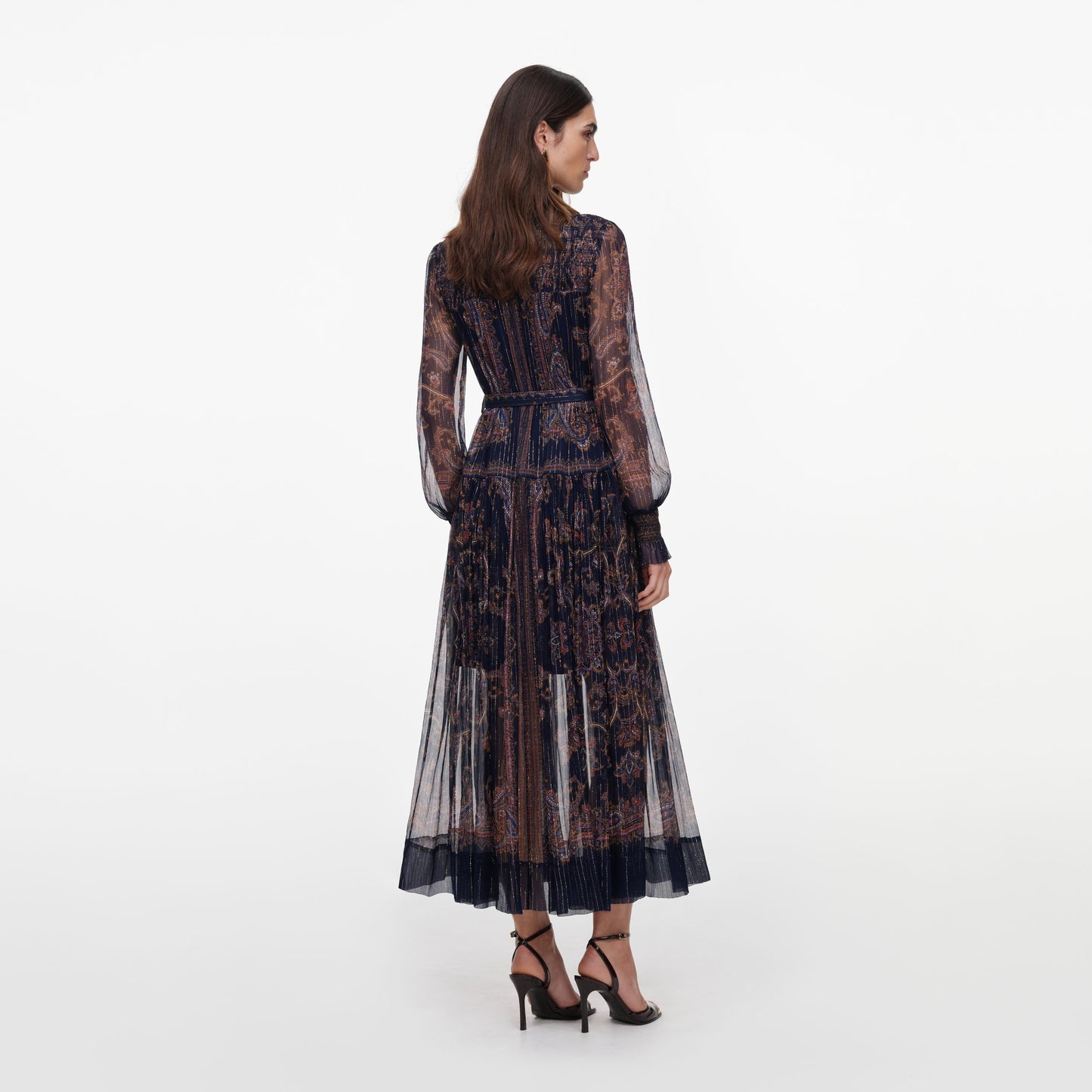Self-Portrait Printed Georgette Midi Dress in Navy, alternate view 2