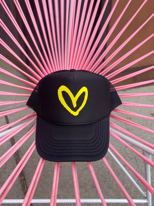 House of Shan Black/Yellow Heart Hat