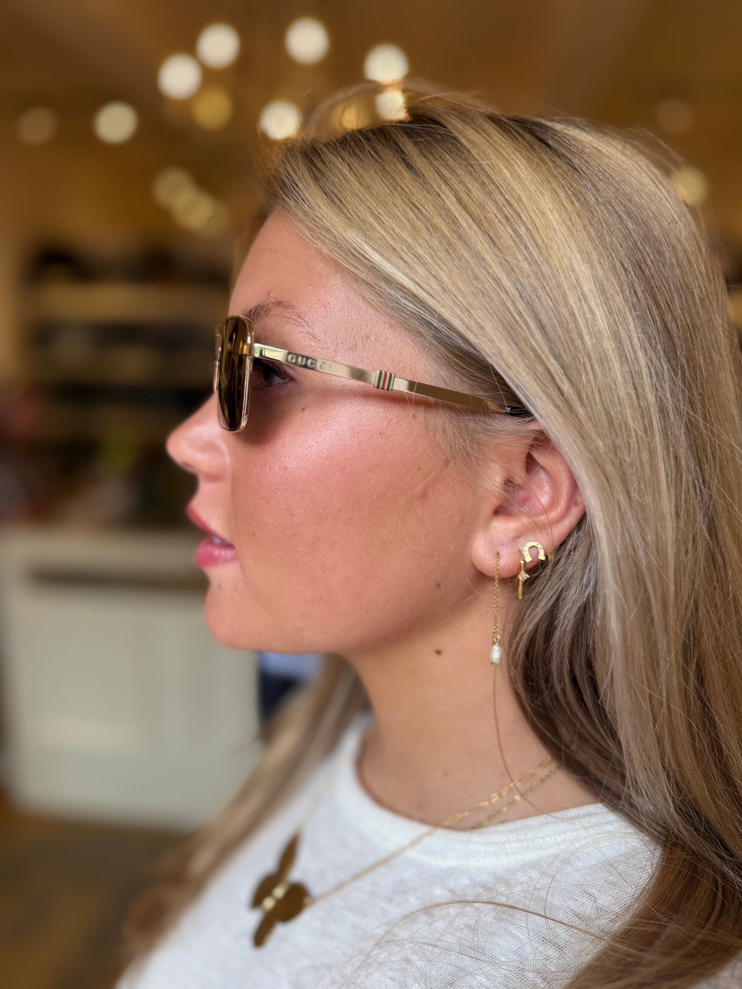 Gucci Gold Rectangle Aviator Sunglass