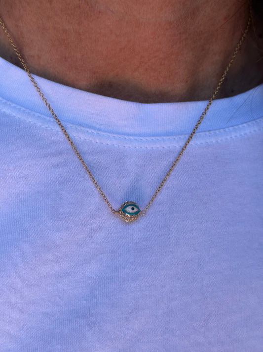 Ruby & Violet Pave Evil Eye Necklace