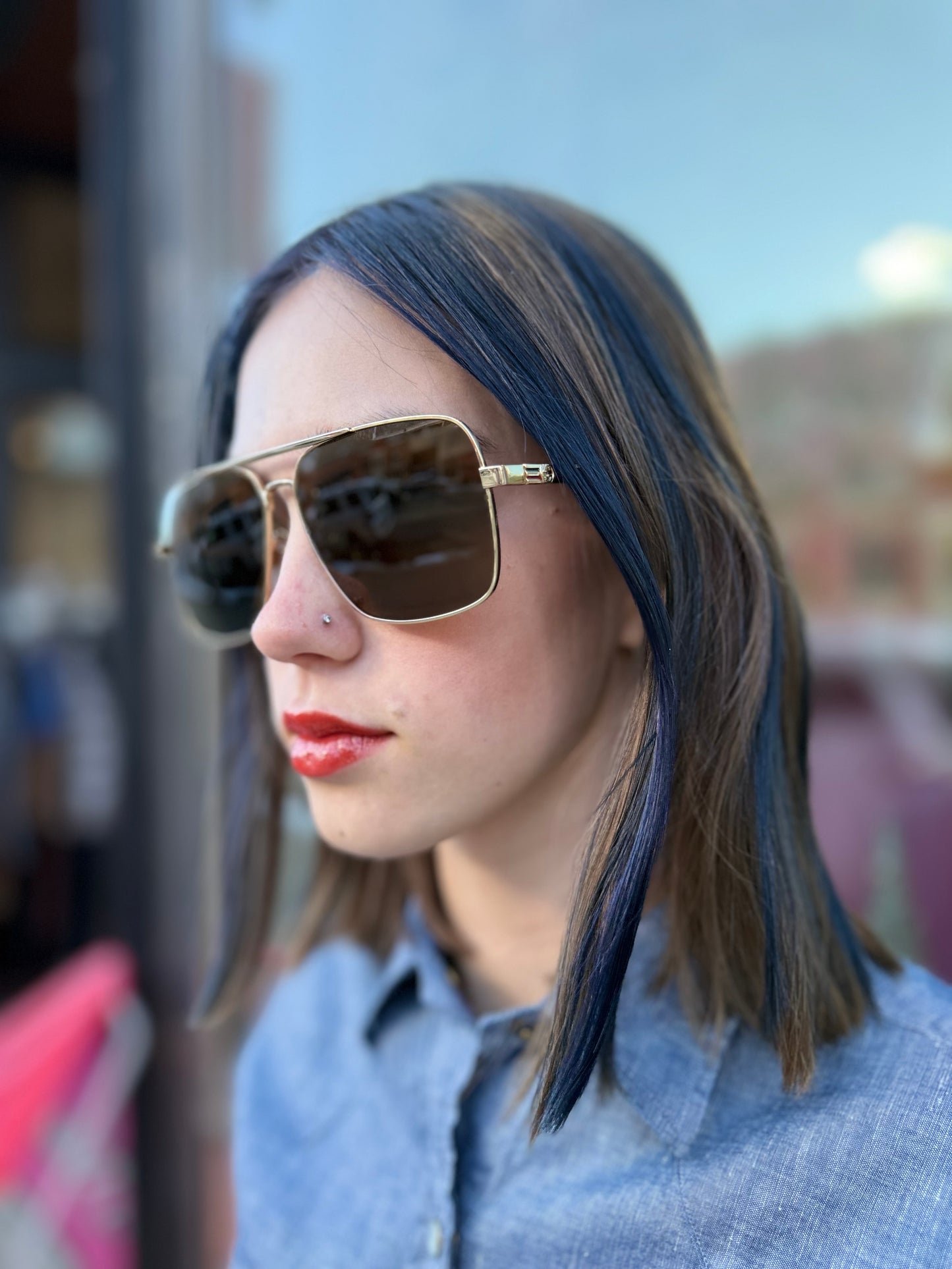 GG Gold Rectangle Aviator Sunglasses