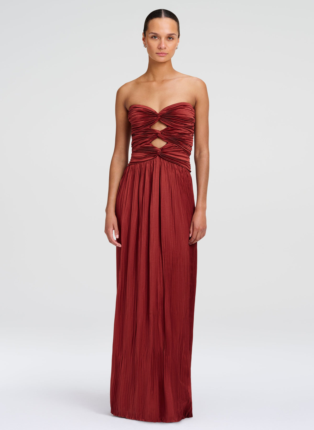 ALC Brynn Dress in Sandalwood, shown on model
