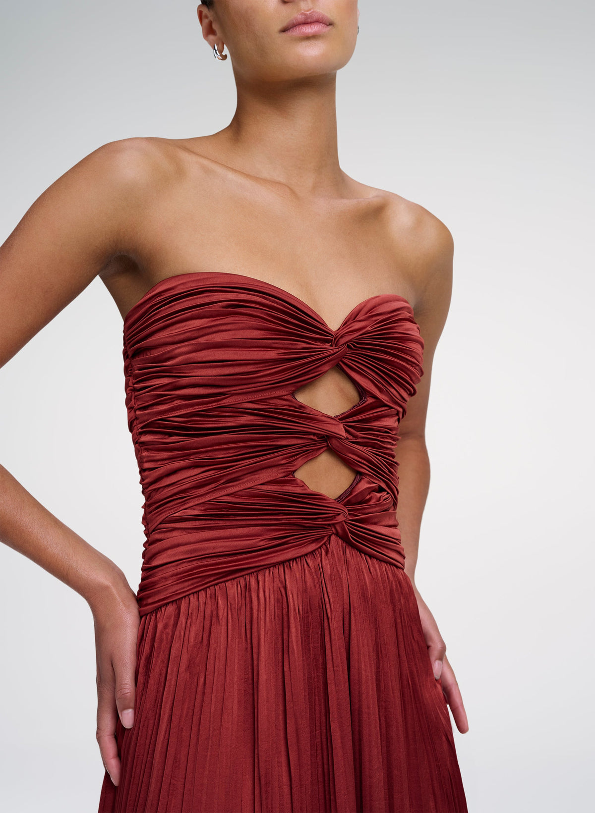 ALC Brynn Dress in Sandalwood, alternate view on model
