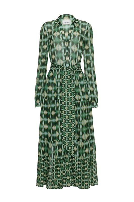 Cara Cara Barbara Dress in Ashford Geo Moss, front view