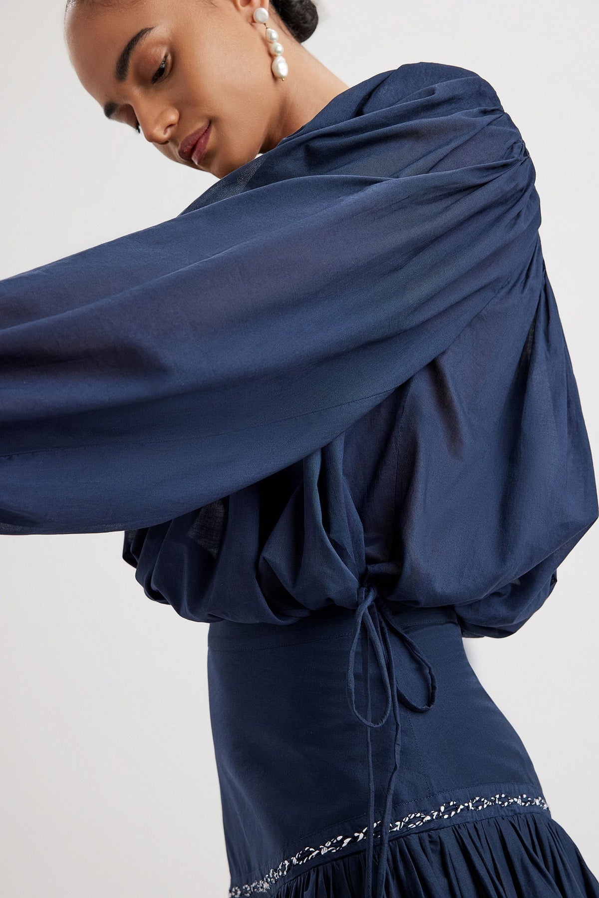 Merlette Lotus Top in Navy, front view
