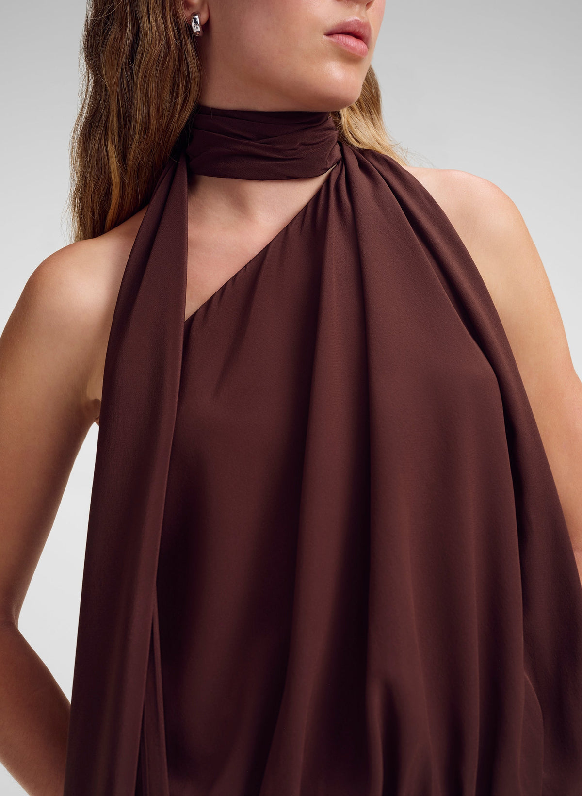 ALC Celeste Top in Coffee, alternate view on model
