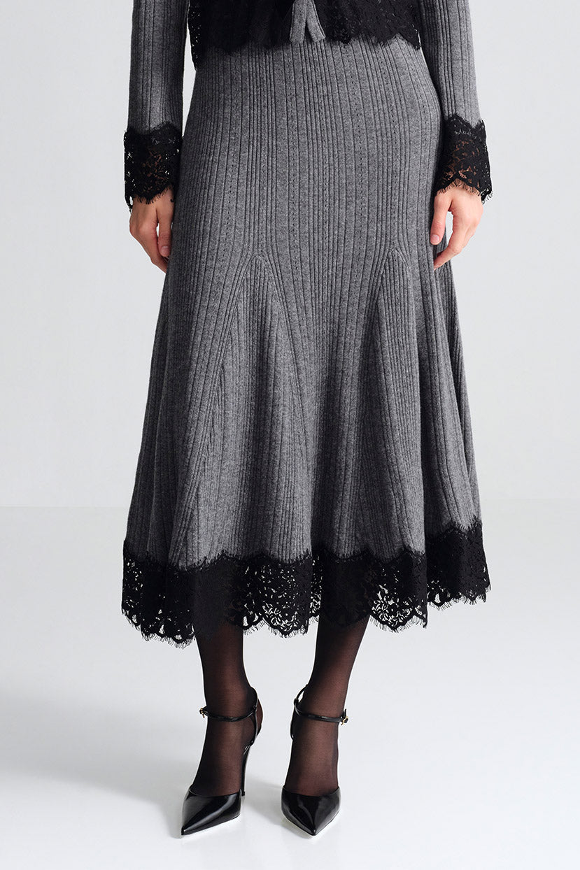 Cara Cara Parisa Lace Skirt in Grey Heather, shown on model
