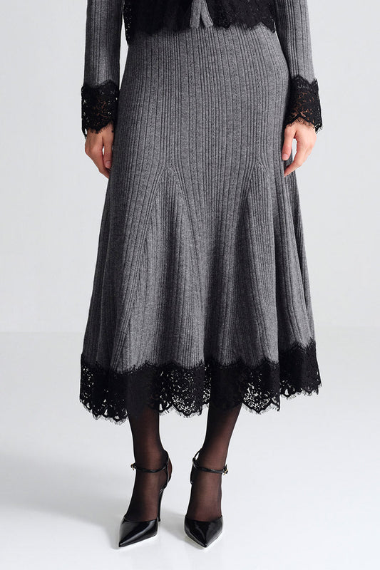 Cara Cara Parisa Lace Skirt in Grey Heather, shown on model