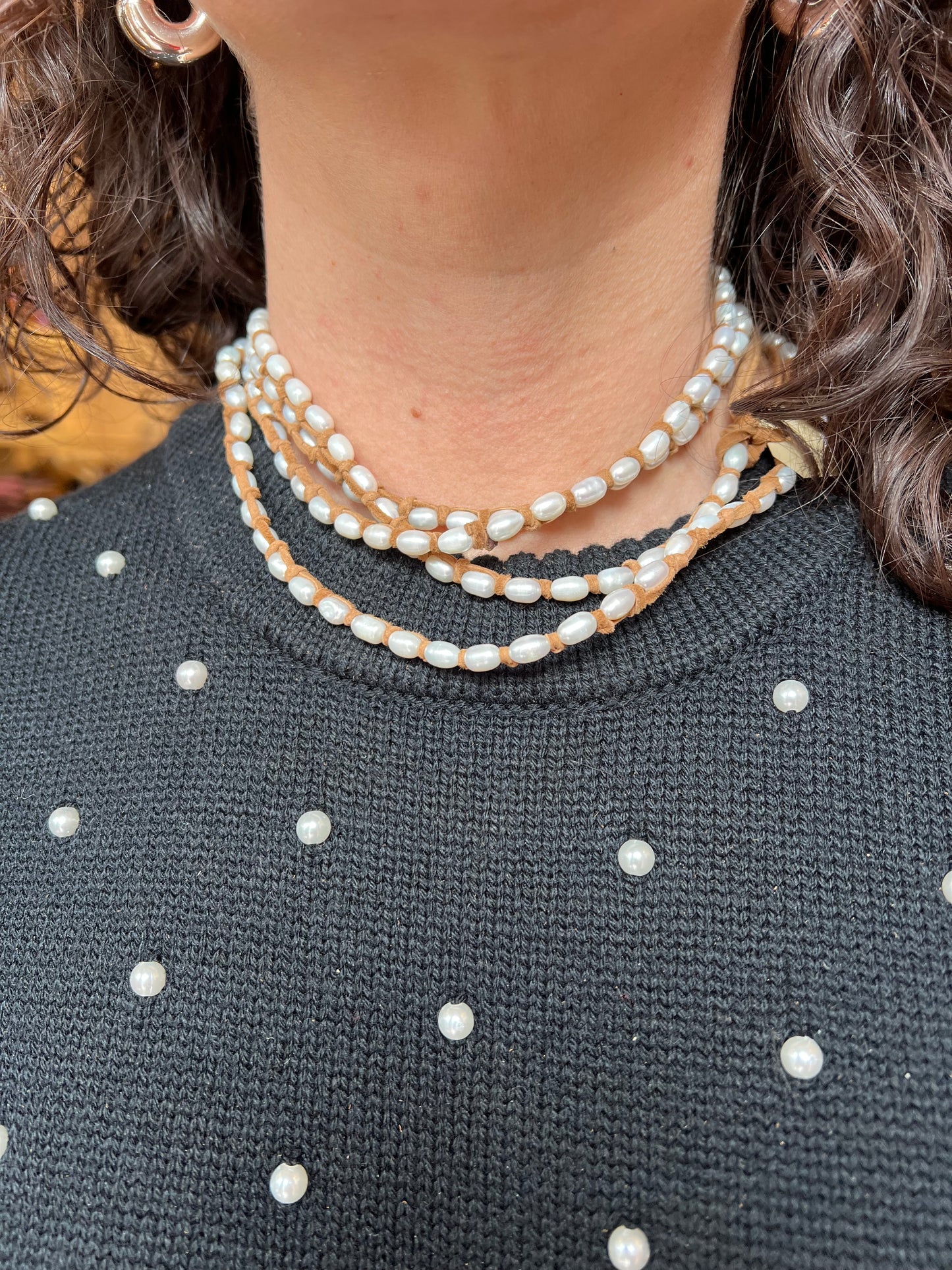 Tess Tiny Pearl X Long Necklace