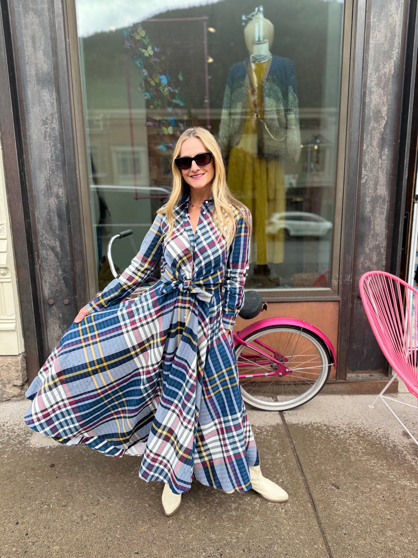 Sara Roka Plaid Tie Dress