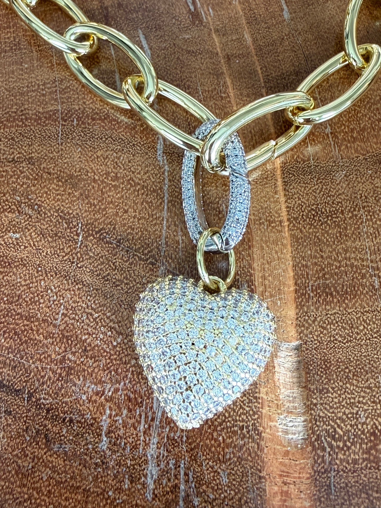 Lauren Amble Pave Puffy Heart Link Chain
