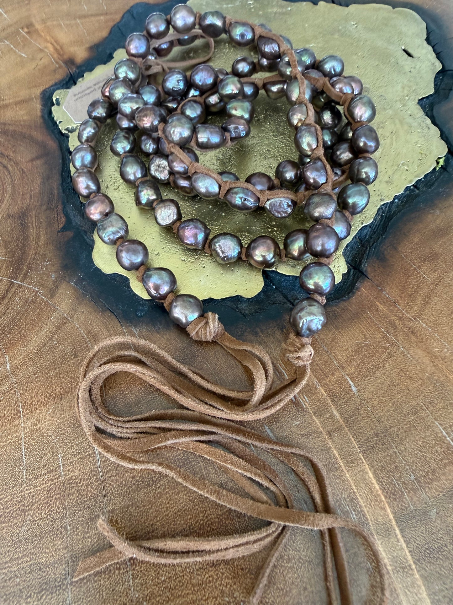 Tess Chocolate Pearls Triple Wrap Necklace