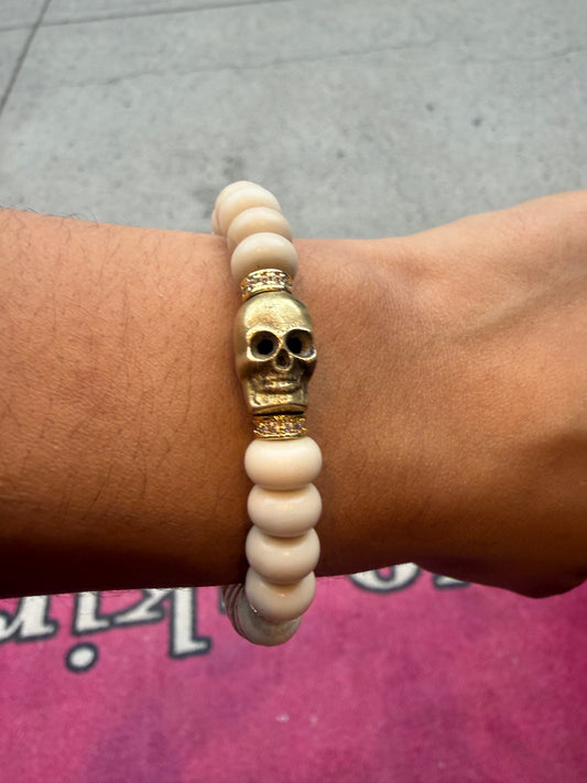 Ruby & Violet Riverstone Gold Skull Bracelet