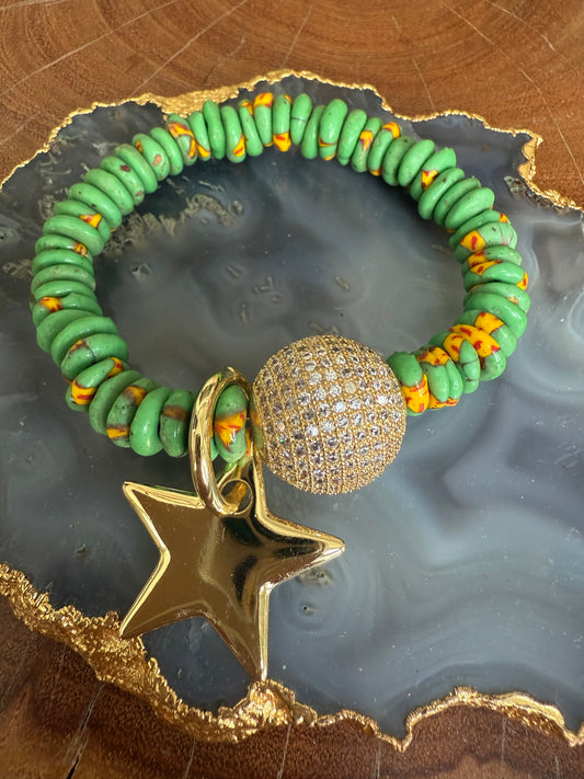 Lauren Amble Green Glass Star and Pave Bead Bracelet