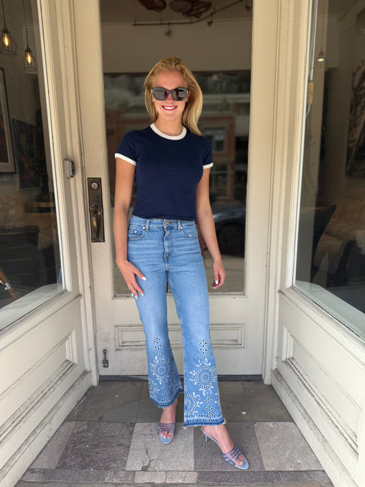 Ganni Broderie Cropped Jean