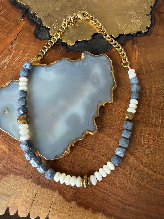 Rachel Nathan Blue Sponge Coral & Mother of Pearl Necklace
