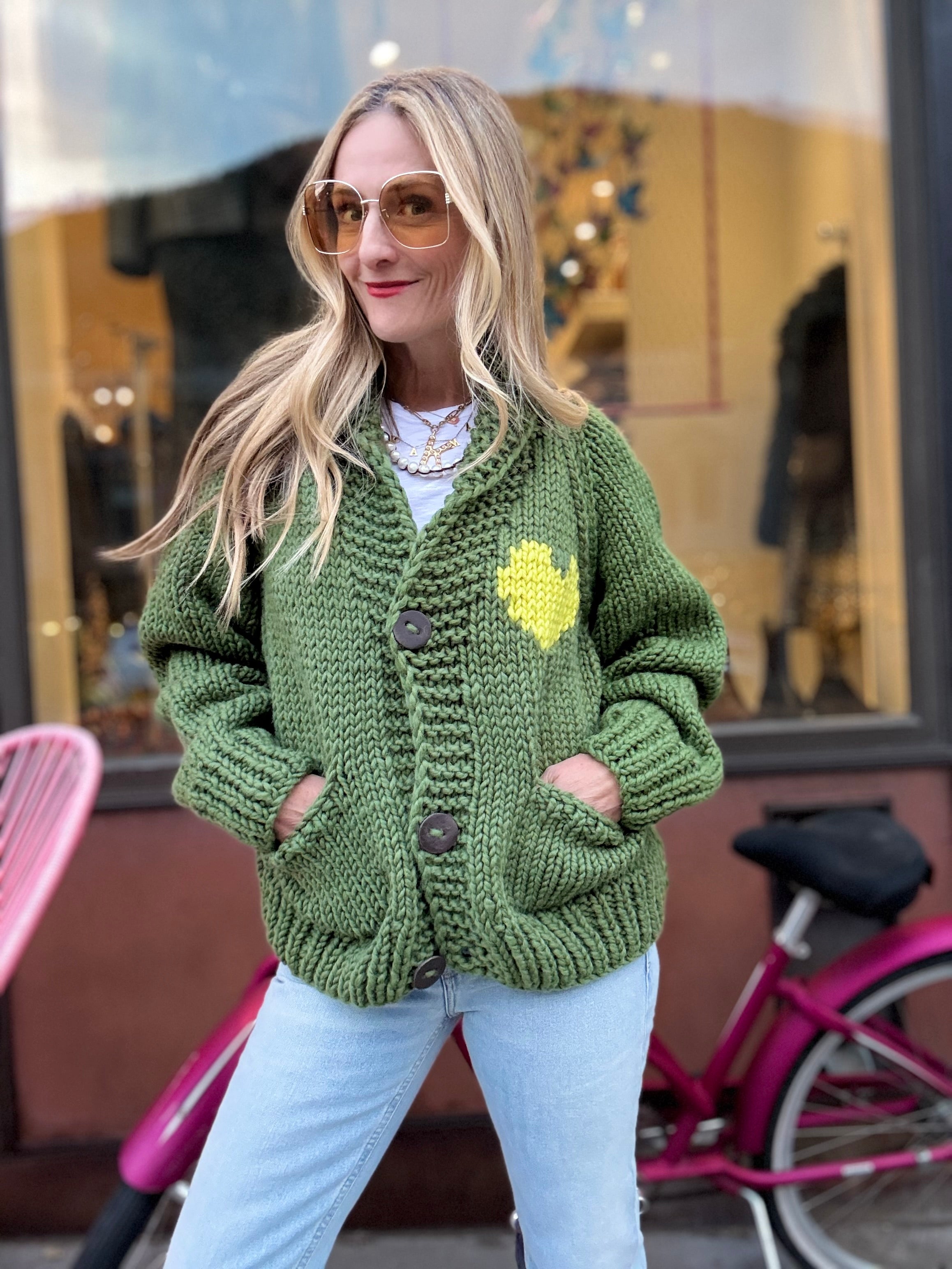 eimy heart スカーフセットトップス （GREEN） GOGO Short Heart Cardigan – Two Skirts