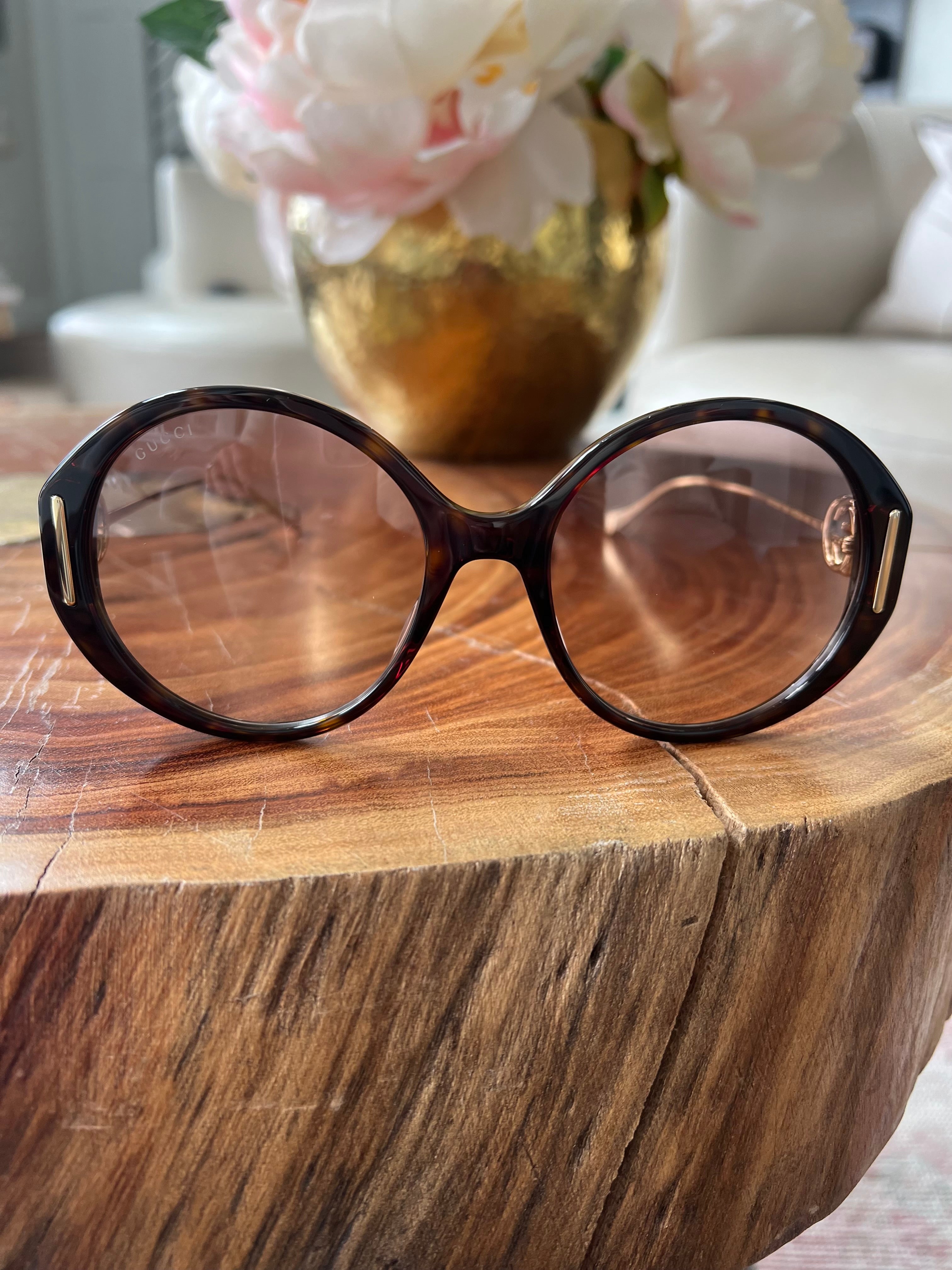 Gucci havana sunglasses round best sale