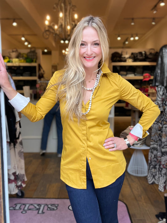 Le Sartre Mustard French Cuff Blouse