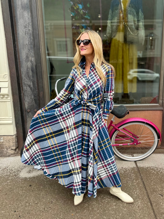 Sara Roka Plaid Tie Dress