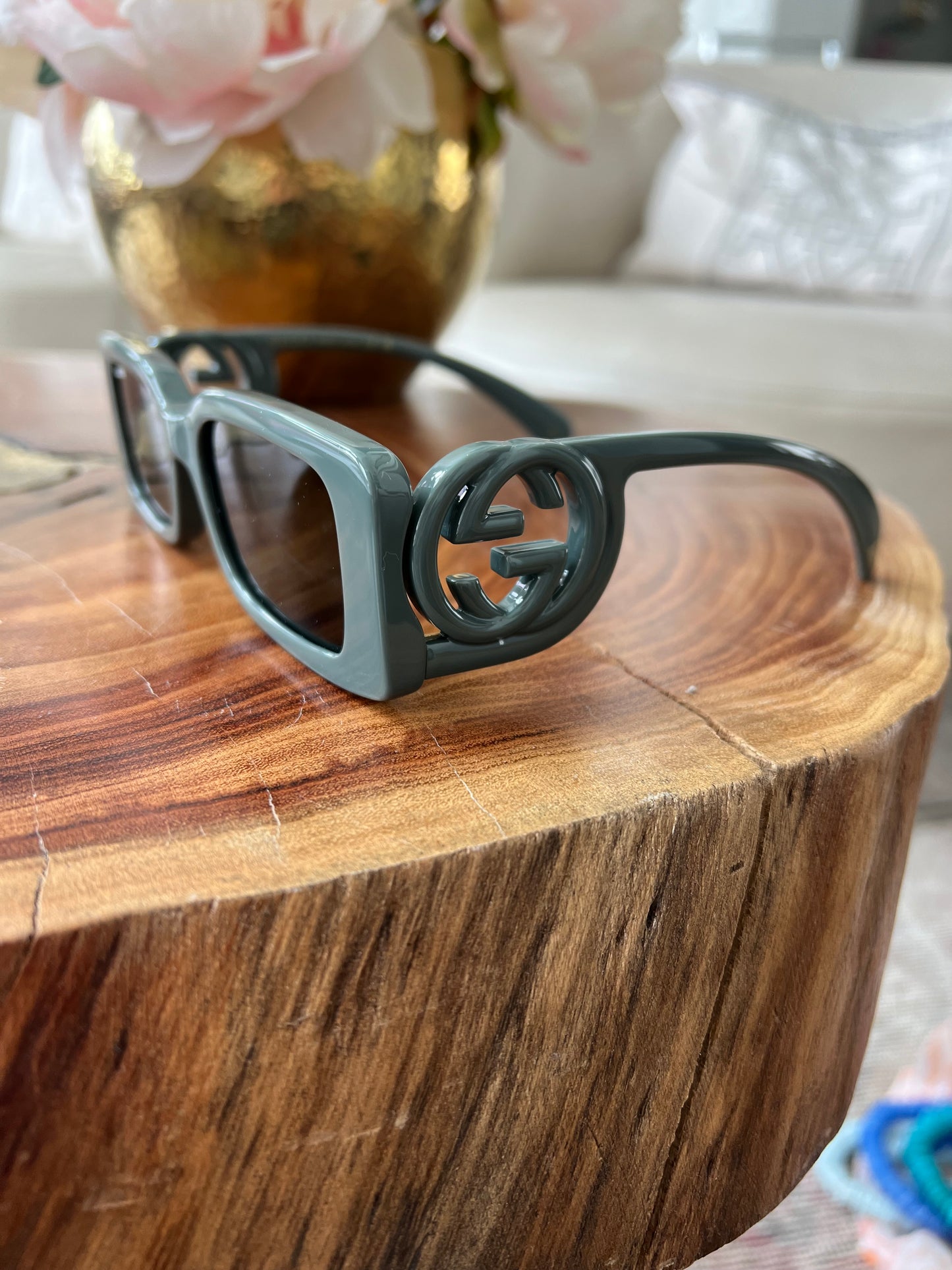 GG Temple Logo Rectangle Sunglasses