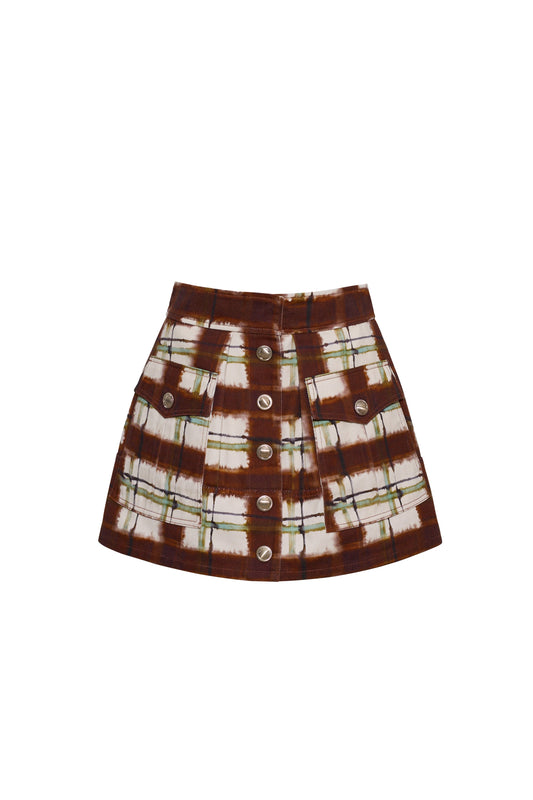 Cara Cara Fatima Skirt in Painted Plaid Brown, front view