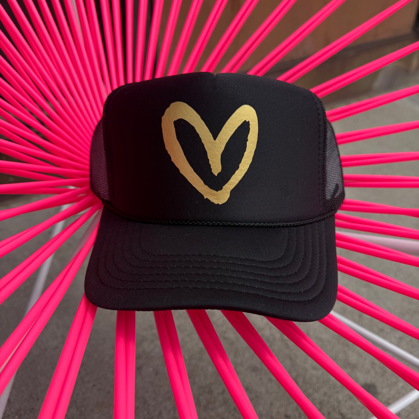 House of Shan Black/Gold Heart Hat