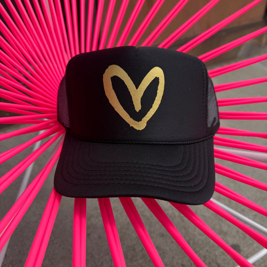 House of Shan Black/Gold Heart Hat
