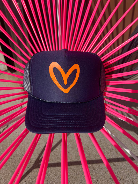 House of Shan Navy/Orange Heart Hat