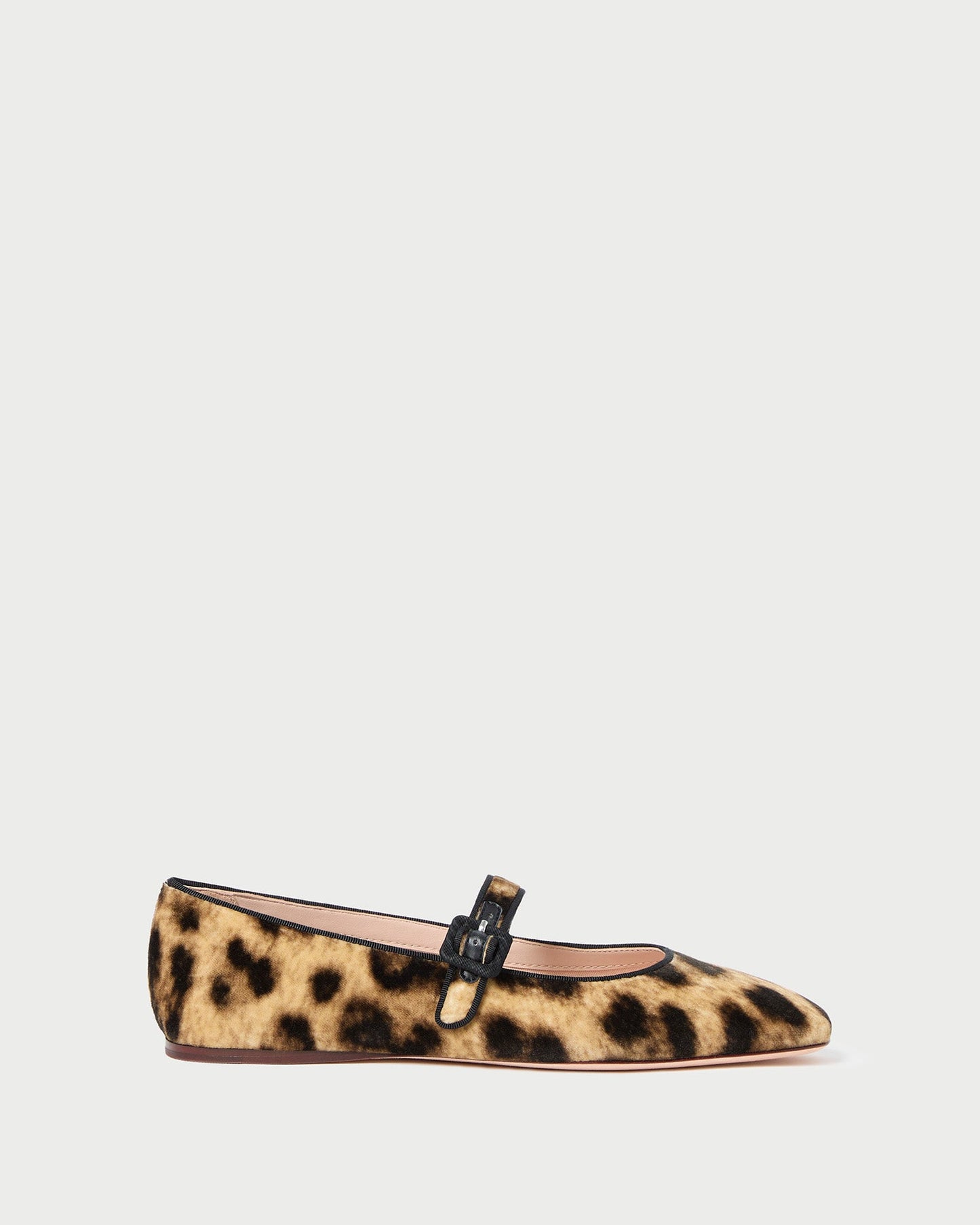 Loeffler Randall Ginger Mary Jane Flat in Leopard velvet, alternate view showing the square toe