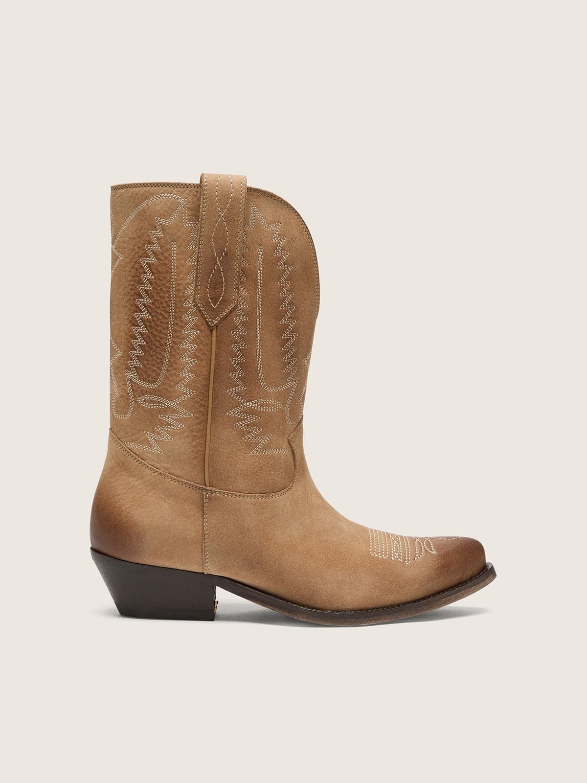 Golden Goose Wish Star Low Boot in Tobacco suede, front view