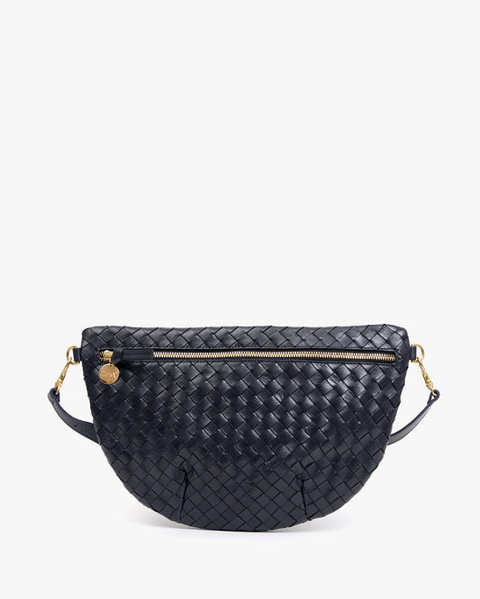 Clare V Grande Fanny in Twilight Navy Diagonal Woven, front view