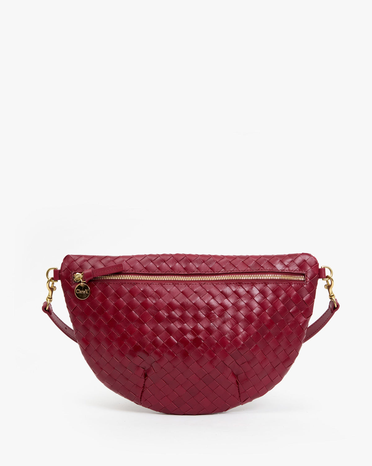Clare V Grande Fanny in Garnet Diagonal Woven, full front view
