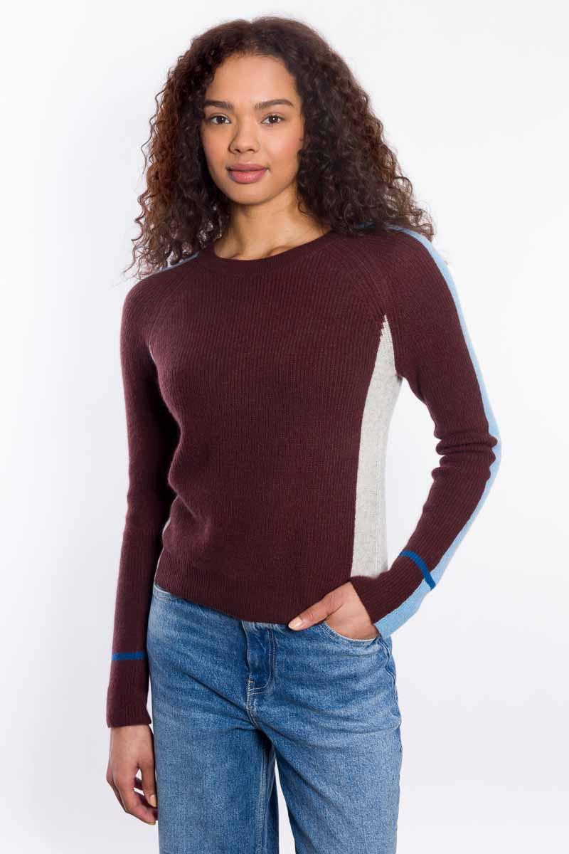&Isla Colorplay Rib Crew in Chocolate, worn by model