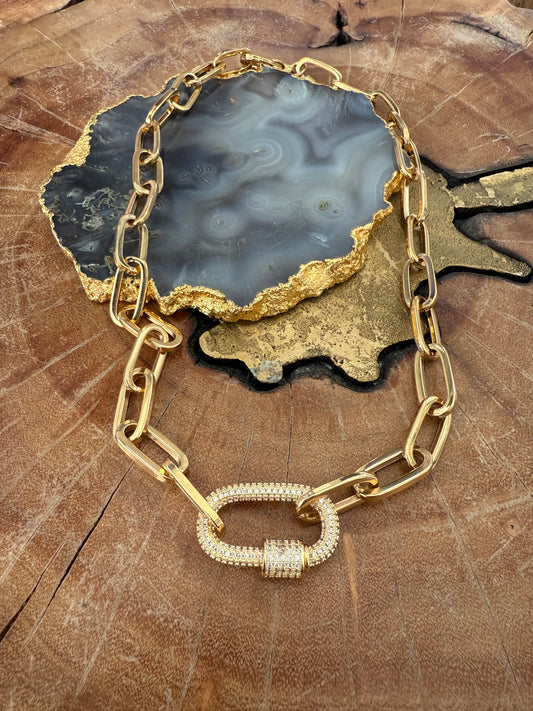 Cristina V Pave Oval Large Paperclip Necklace