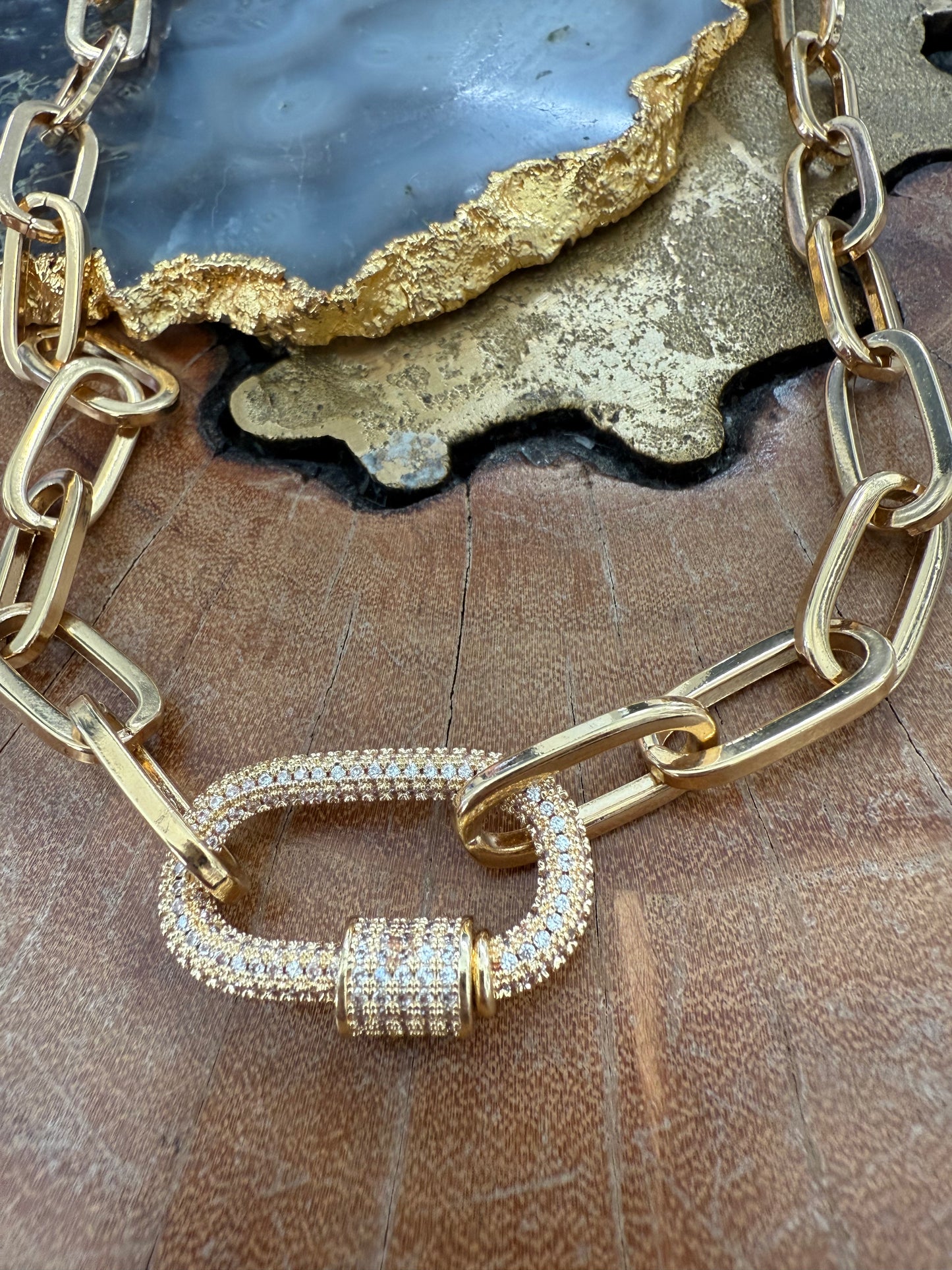 Cristina V Pave Oval Large Paperclip Necklace