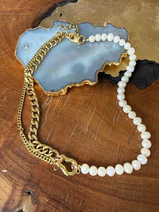 Rachel Nathan Beaded Shackle Duo Pearl Necklace